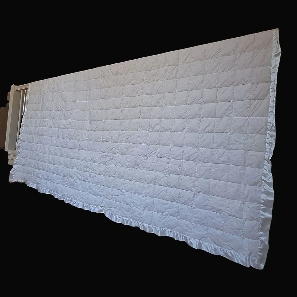 Charter Club White Cotton Lightweight Box 75% Down Fill Satin Trim Queen Blanket